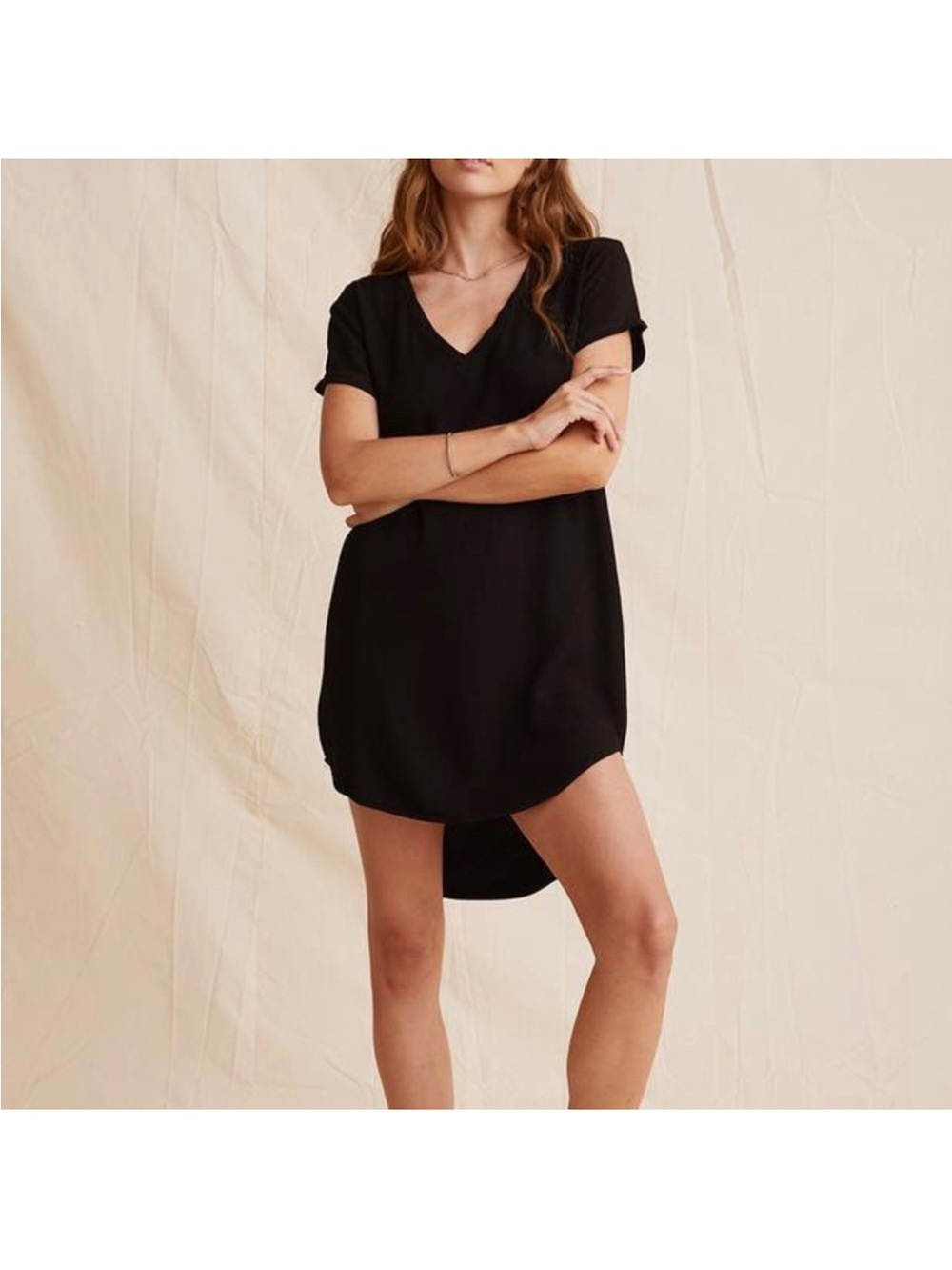 Cloth & Stone Black Crispin V-Neck High-Low T-Shirt Dress 100% Rayon M Anthro